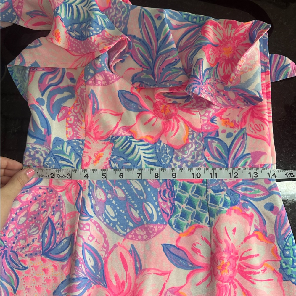 Lilly Pulitzer (2) “Kipton” Romper - One Shoulder Blue / Pink Floral Print - Picture 7 of 11